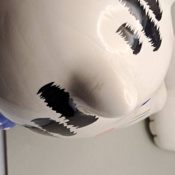 Coco Dowley Smiling Cat Cookie Jar Fish Bib Kerchief White Tabby Kitty 12" High - Picture 14 of 16